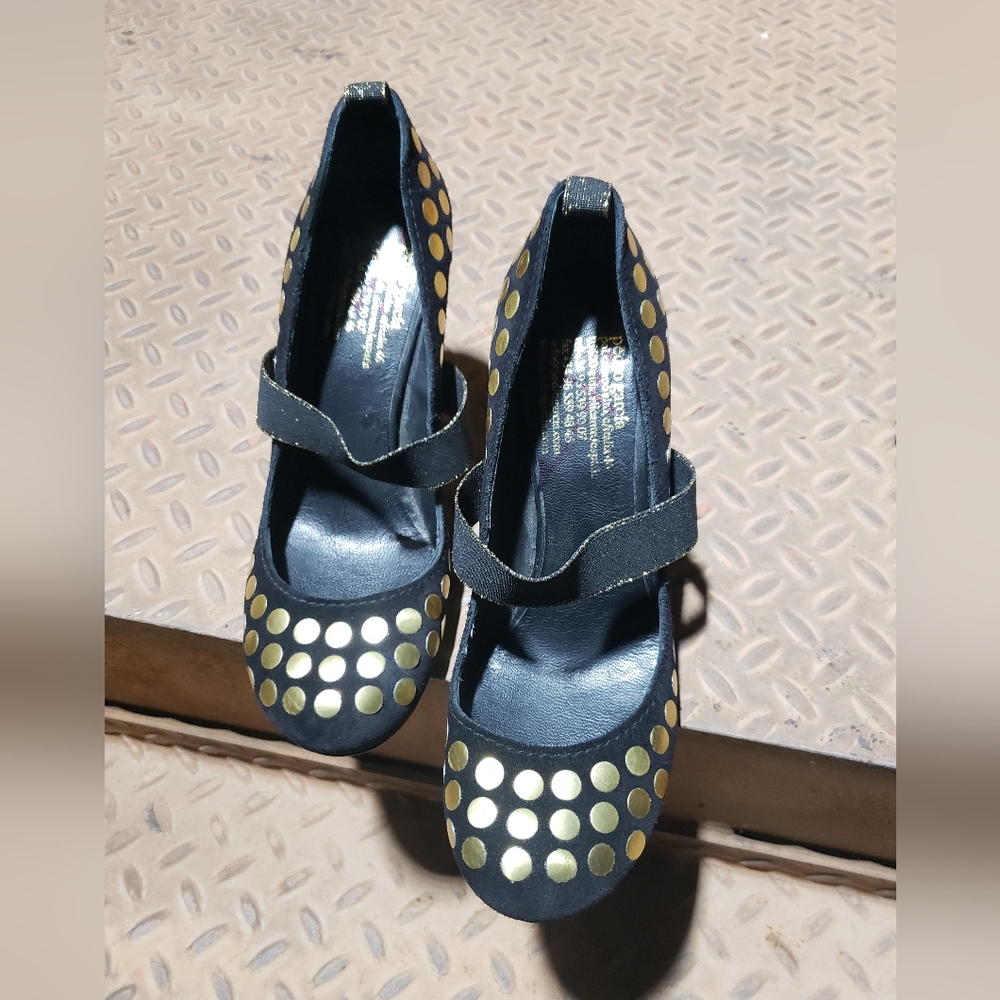 Pedro Garcia Black Suede Gold Studded Stilettos Size 39/8